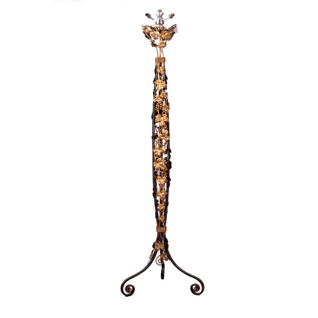Black French Ecole de Nancy Wrought Metal Floor Lamp with Gilded Ivy, 1900s For Sale - Image 8 of 8