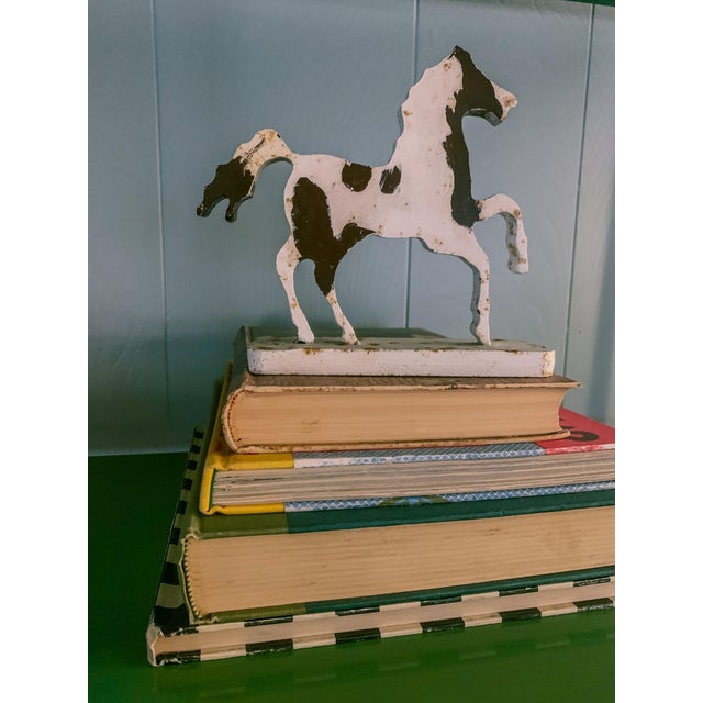 Vintage Folk Art Cast Iron Pinto Horse Door Stopper Object For Sale - Image 10 of 11