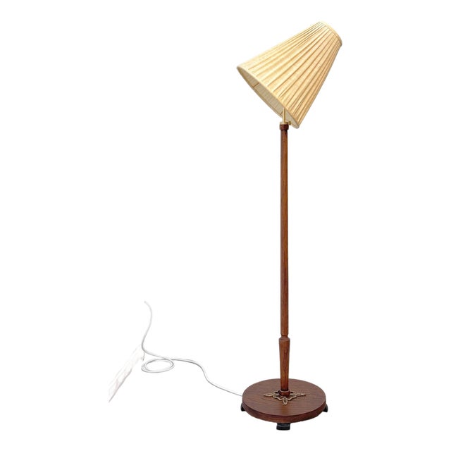 Floor Lamp in Birch and Brass from Nybro Svarveri, Sweden, 1940s For Sale