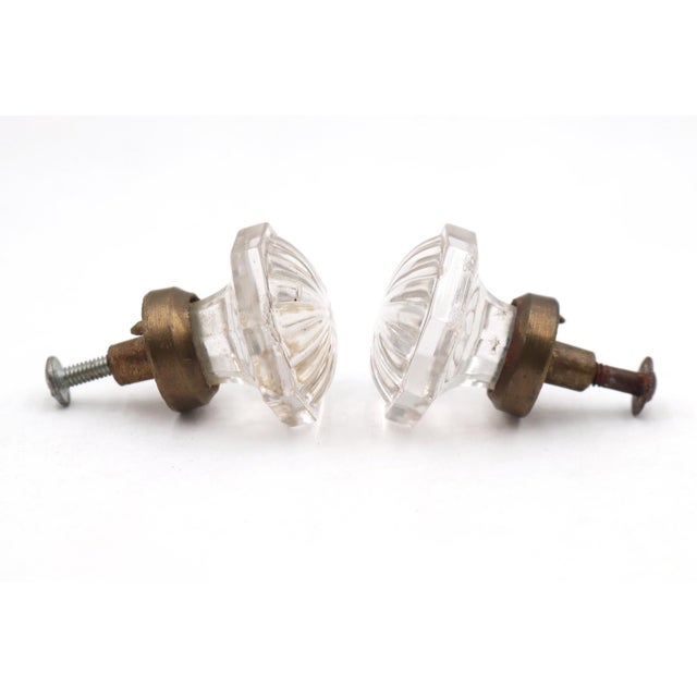 Traditional Pair of Vintage 1.25 In. Floral Octagon Glass Cabinet Knobs For Sale - Image 3 of 4