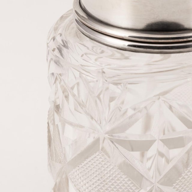 Blue 20thc English Silver, Guilloché Enamel & Cut Crystal Jar, London 1929 For Sale - Image 8 of 14