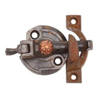Antique Cast Iron Window Lock With Copper Plated Brass Button For Sale