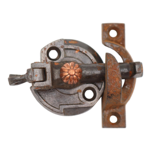 Antique Cast Iron Window Lock With Copper Plated Brass Button