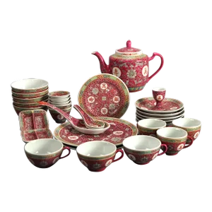 Vintage 33 Piece Chinese Republic Porcelain Tea Set, Circa 1930