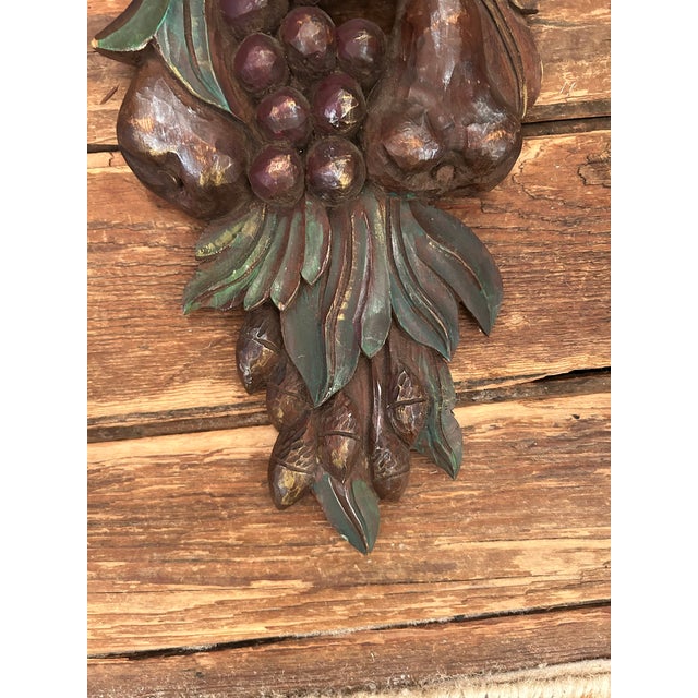 Green Hand Carved Wooden Vintage Wall Swags Art Sculpture -a Pair For Sale - Image 8 of 10