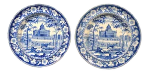 Boston State House Stafforshire Blue & White Pottery Plates, Rogers - a Pair