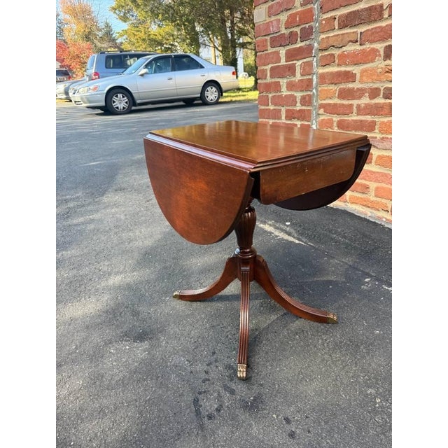 Early 20th Century Pair of Antique Duncan Phyfe Style Mahogany Drop Leaf Side Tables For Sale - Image 10 of 16