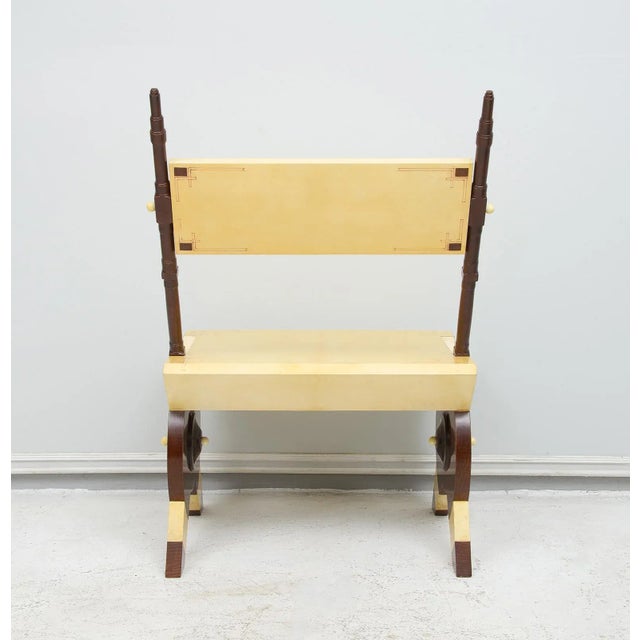 Pair of Carlo Bugatti Inspired Handcrafted Parchment and Mahogany Chairs For Sale - Image 11 of 12