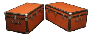 Fabric, Leather, Metal and Poplar Mail Trunks with Key, Set of 2