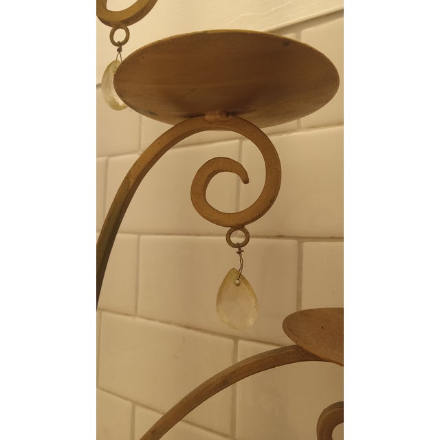 Spanish Revival Style Sculptural Gilded Woodland Antiquity Chandelier Candelabra Stand Gold Tone Metal Elegant Prisms Narrow Soft Canopy Candle Light For Sale - Image 16 of 16
