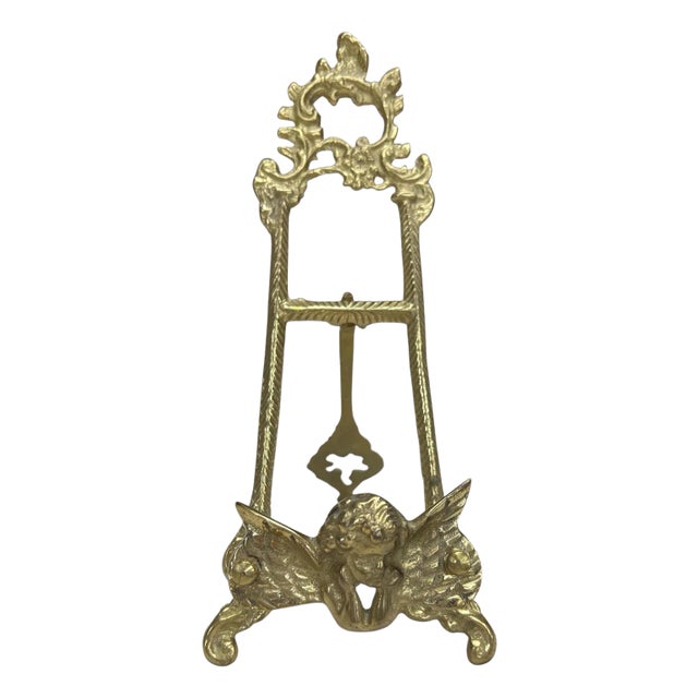 Vintage Brass Cherub Embellished Art Picture Easel, Made in India For Sale