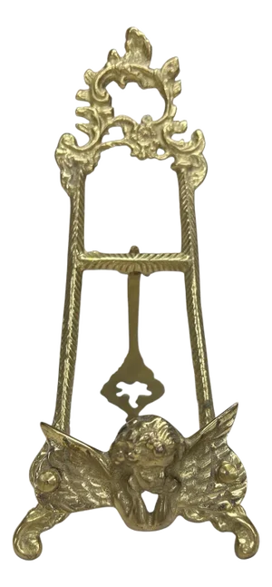 Vintage Brass Cherub Embellished Art Picture Easel, Made in India