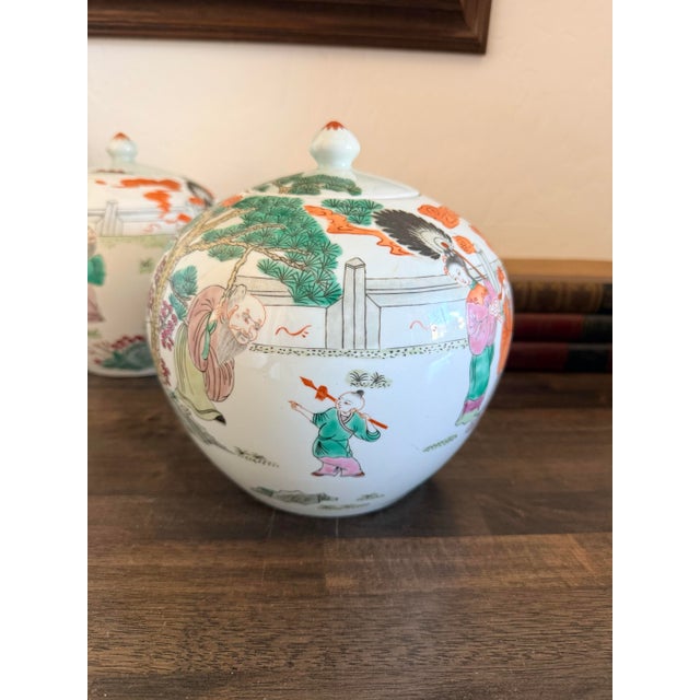 Pair Vintage Chinese Melon Jars | Famille Rose Porcelain Ginger Jars For Sale - Image 12 of 12