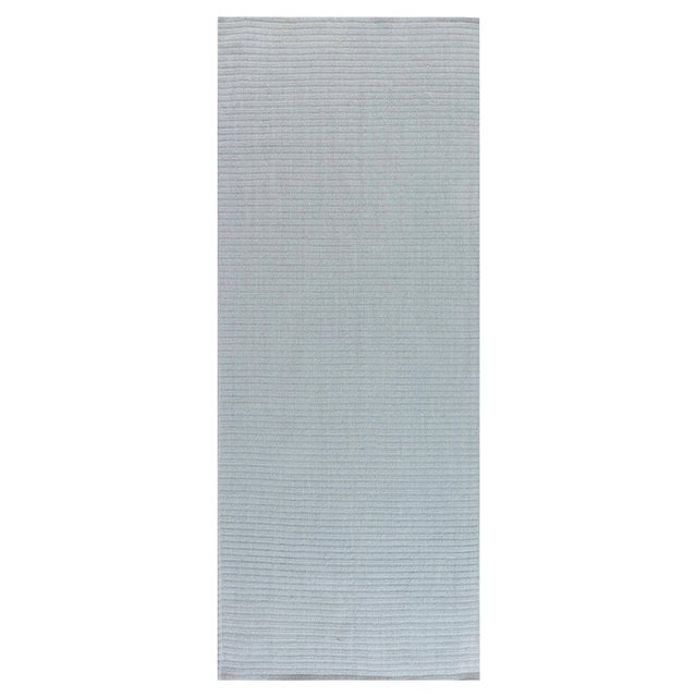 Modern Custom Flat Weave Runner – Light Blue Elegance by Doris Leslie Blau For Sale