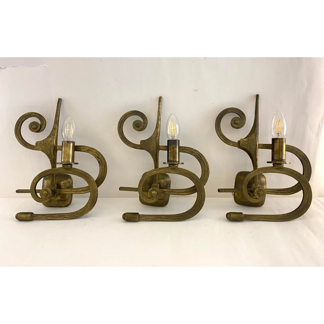 Vintage Bronze Wall Lights, Italy, 1950s, Set of 3, in Flawless conditions. Designed 1950 to 1959 European Plug (up to...