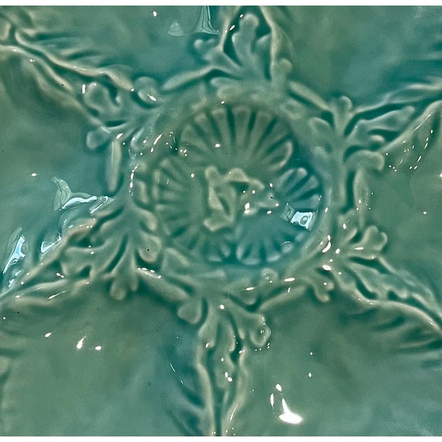 Mid-Century Modern 1950s Gien Majolica Aqua/Turquoise Oyster Plate For Sale - Image 3 of 8