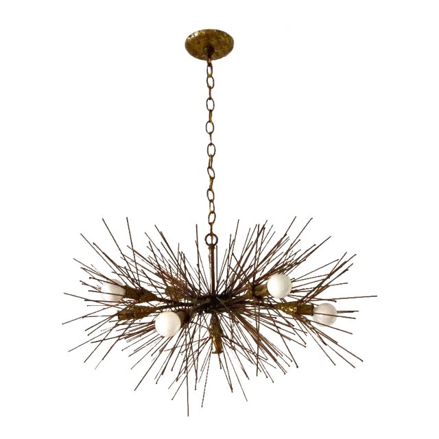 Brutalist Brass Urchin Chandelier by Feldman Chairish