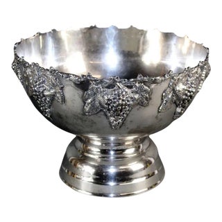 Mid 20th Century French Repoussé Silverplate Footed Champagne Urn With Grapes For Sale