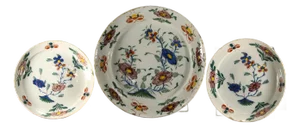 Garniture of 3 Dutch Delft Polychrome Charger 12" & Pair of Plates 8.75"