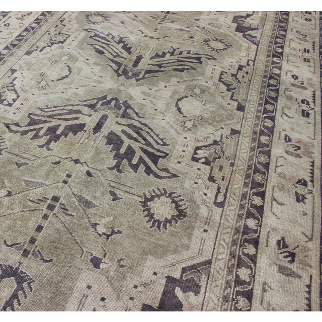 Vintage Hand Knotted Turkish Oushak Rug With Dual Medallion Design in Dark Blue and Taupe For Sale - Image 10 of 12