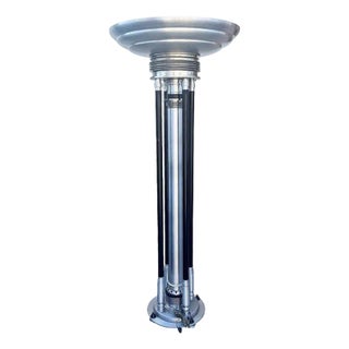 1980 Large Machine Age Art Deco Revival Aluminum and Steel Floor Lamp For Sale