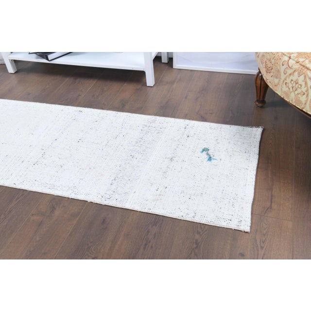 Vintage Turkish Hand-Knotted Wool Cotton White Kilim Runner Rug For Sale - Image 6 of 10