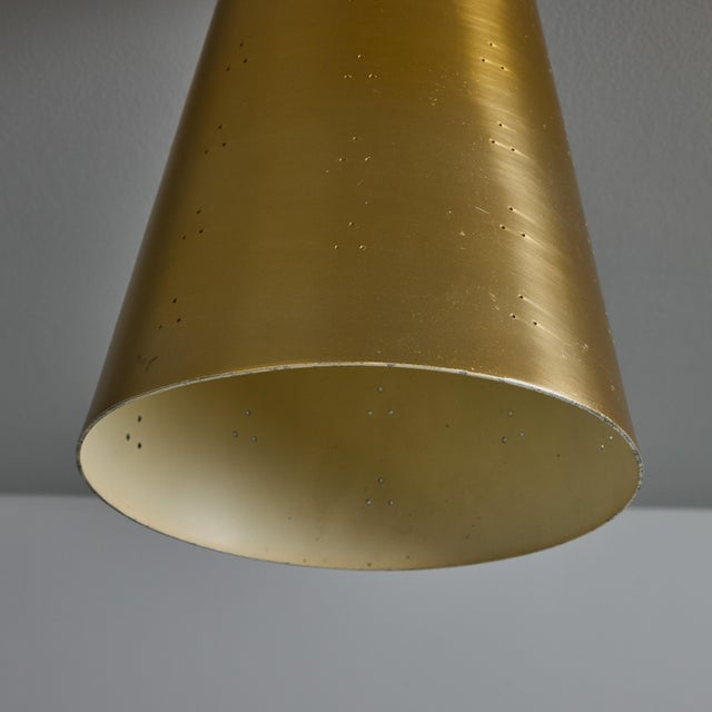 1940s 1940s Perforated Brass Conical Ceiling Lamp Attributed to Paavo Tynell For Sale - Image 5 of 12