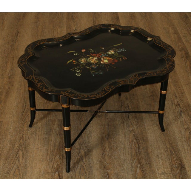 Maitland Smith Ebonized Black Gold Faux Bamboo Floral