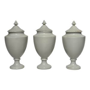 Vintage Small Neoclassical White Porcelain Lidded Urns, Set of 3