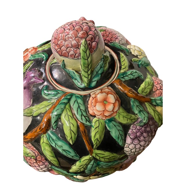 Ceramic Large Vintage Chinese Hand-Crafted "Pomegranate" Porcelain Jar For Sale - Image 7 of 11
