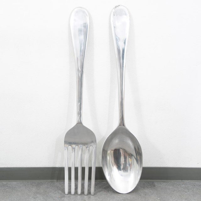 Metal Mid Century Modern Wall Art Fork & Spoon Pop Pair Curtis Jere 1970s Oversized For Sale - Image 7 of 12
