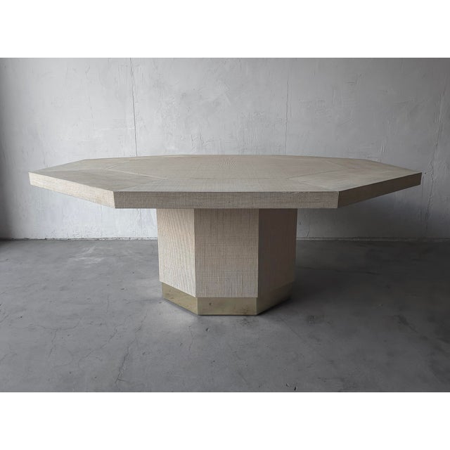 1970s 1970s Octagonal Grasscloth Dining Table With Brass Inlay - 8 Person For Sale - Image 5 of 8