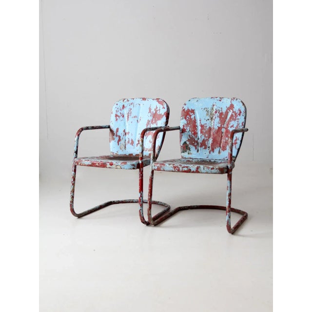Mid-Century Modern Mid-Century Metal Patio Chairs Pair For Sale - Image 3 of 12