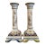 Pair of Mid-Century French Rouen Faience Candlesticks With Floral Decor For Sale