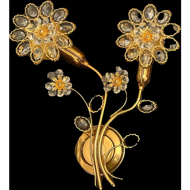 1970s Hollywood Regency Gold-Plated Brass Wall Lamp with Swarovski Crystals by Ernst Palme for Palwa, 1960s For Sale - Image 5 of 18