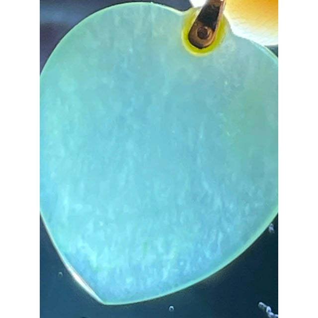 Mid 20th Century Jadeite Jade in 14k Gold Heart Shaped Very Fine Translucent Pale Apple Green Pendant For Sale - Image 5 of 7