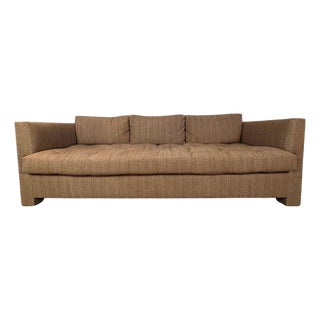 Custom Upholstered Milo Baughman Style Sofa in John Rosselli Mocha Brown Fabric For Sale