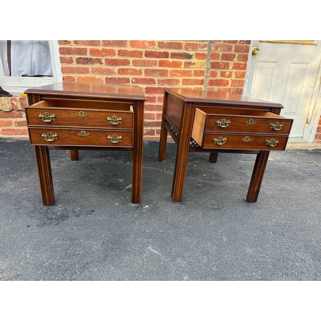 Late 20th Century Pair of Chippendale Style Altavista Virginia Inlaid Side End Tables by Lanes For Sale - Image 17 of 18