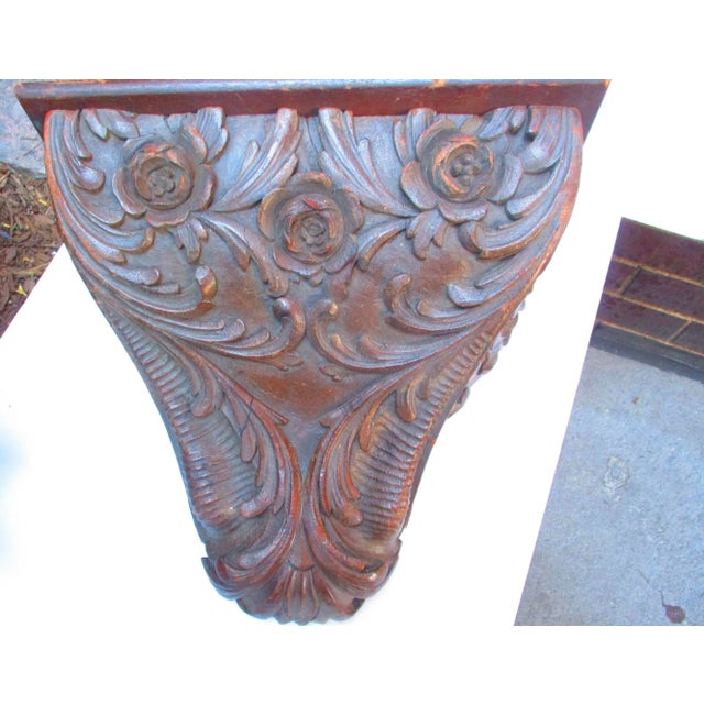 Burnt Umber Late 19th Century Walnut Hardwood Carved Wall Shelf For Sale - Image 8 of 9
