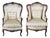2 Antique French Louis XV Walnut Fauteuil Bergere Wingback Armchairs For Sale