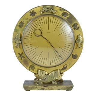 Mid-20th Century Modern Luxor Swiss 8-Day Movement Bronze Table Clock With Marine Motif For Sale