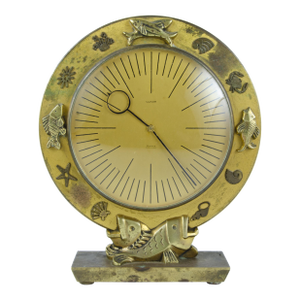 Mid-20th Century Modern Luxor Swiss 8-Day Movement Bronze Table Clock With Marine Motif