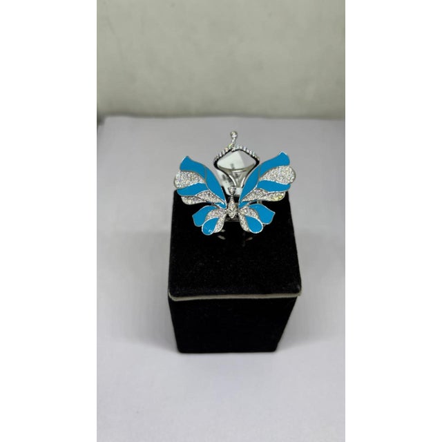 Natural Diamond & Enamel Ring in 18k Gold For Sale - Image 4 of 8