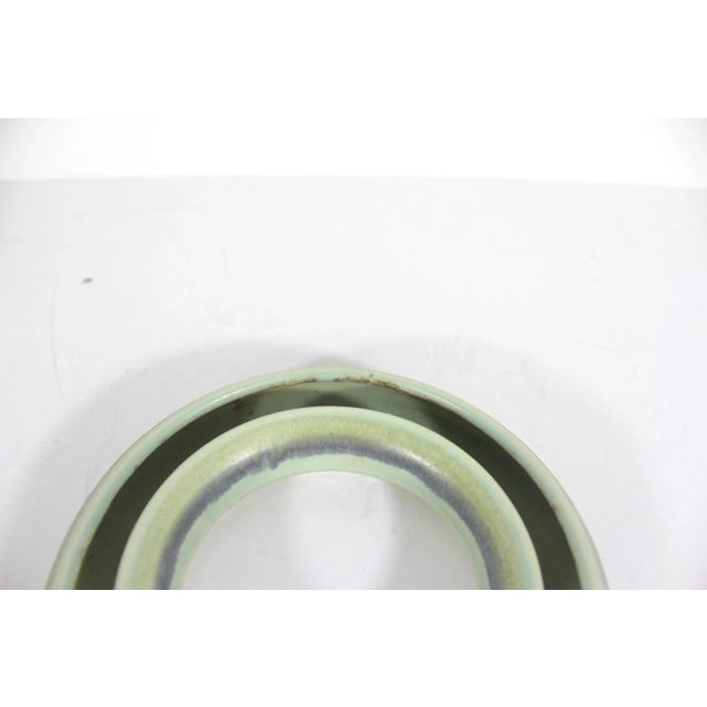 Late 20th Century Vintage Studio Pottery Ceramic Pansy Ring Pale Green Pottery Ikebana Flower Frog Vase For Sale - Image 5 of 6