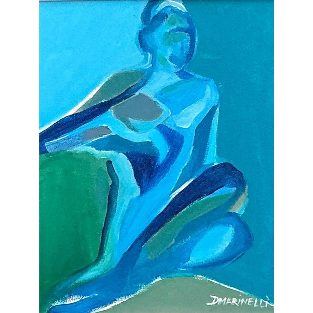 Vintage Figurative Blue Acrylic Oil in Canvas For Sale - Image 9 of 12