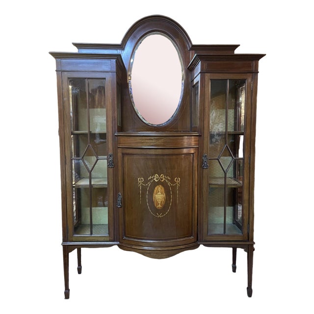 Edwardian Mahgany and Satinwood Dispaly Cabinet For Sale