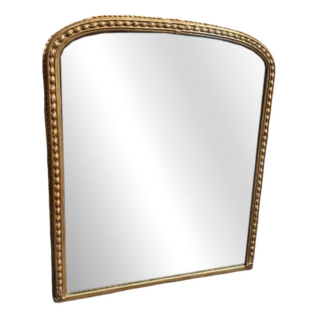 Large Antique English Arched Top Gilt Tulip Framed Overmantle Mirror, 1800s For Sale