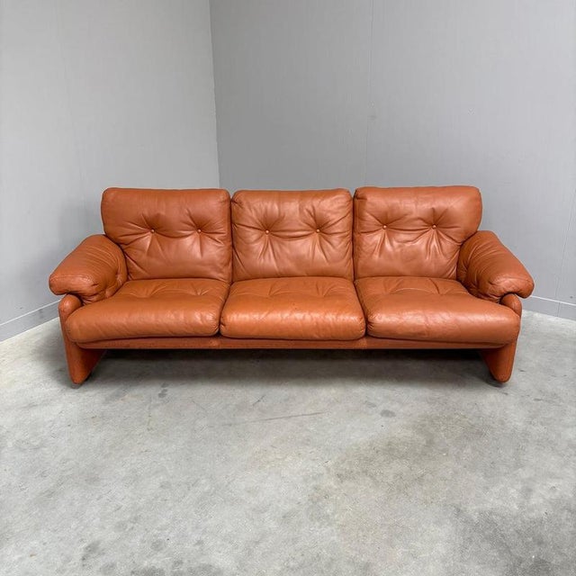 Vintage Coronado Three-Seater Sofa in Cognac Leather from B&B Italia, Italy, 1960s For Sale - Image 3 of 16