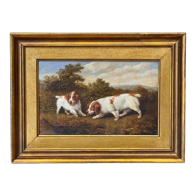 Late 19th/Early 20th Century Oil on Board Painting of Spaniels For Sale