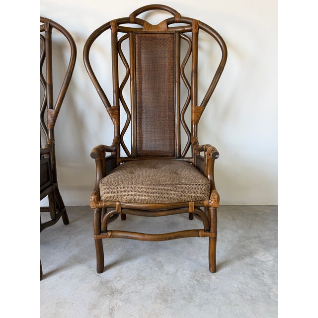 Vintage Bent Rattan & Wicker High Back Chippendale Style Arm Chairs - A Pair For Sale In Miami - Image 6 of 18